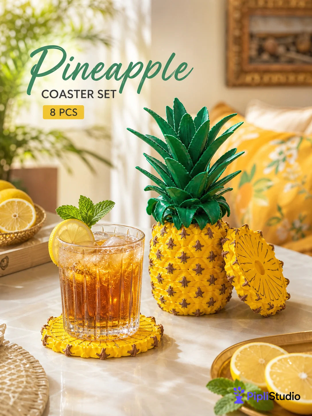 Afnan Gifts Pineapple Coaster Set (8 Pcs In One Set)